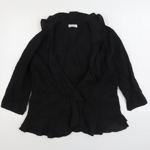 Alterna Womens Black Linen Basic Blouse Size 6 V-Neck