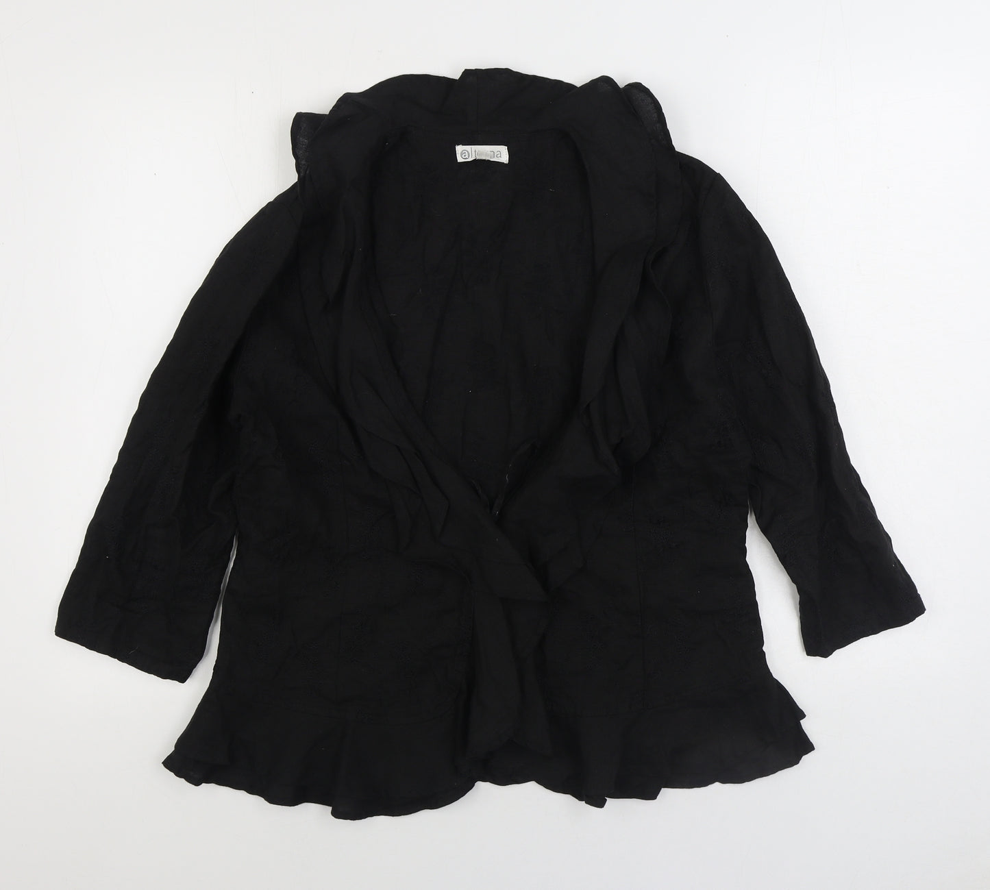 Alterna Womens Black Linen Basic Blouse Size 6 V-Neck