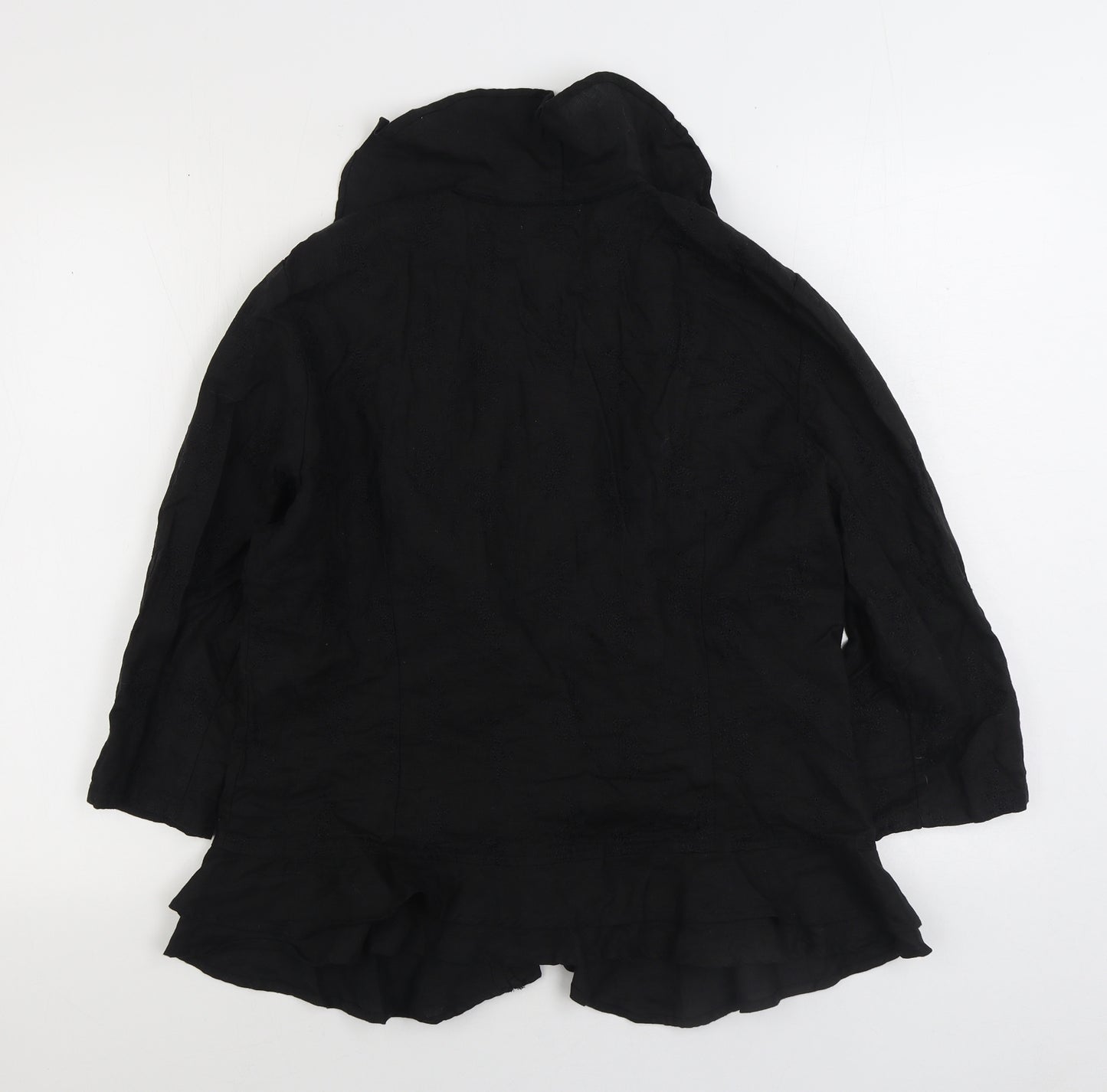 Alterna Womens Black Linen Basic Blouse Size 6 V-Neck