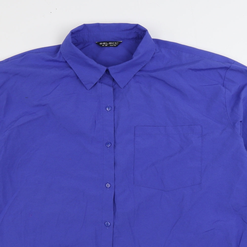 Select Womens Blue Cotton Basic Button-Up Size 16 Collared