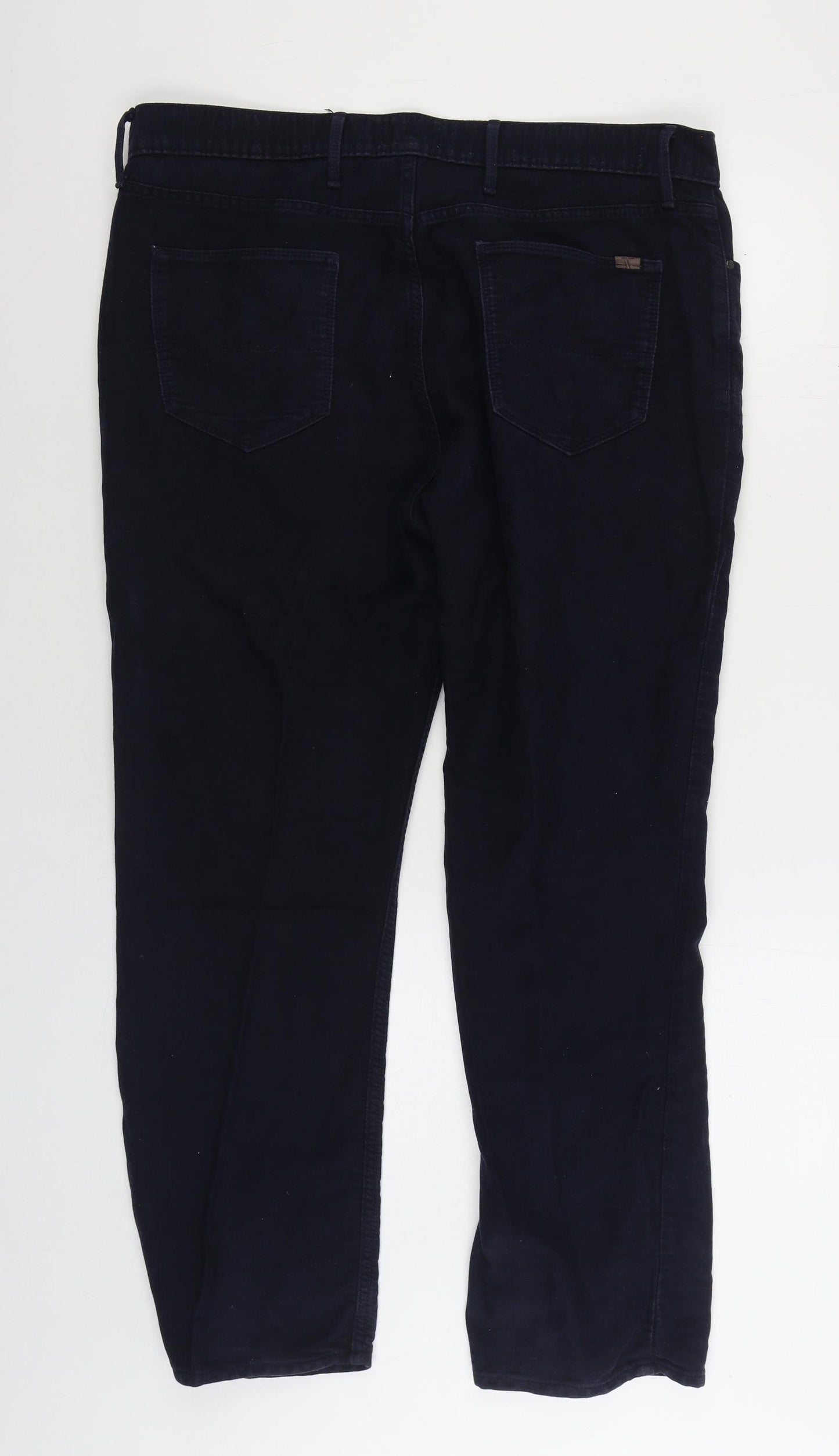 Marks and Spencer Mens Blue Cotton Trousers Size 38 in L29 in Regular Zip