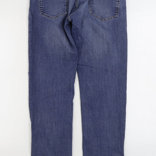 Stock & Hank Mens Blue Cotton Straight Jeans Size 32 in L34 in Slim Zip