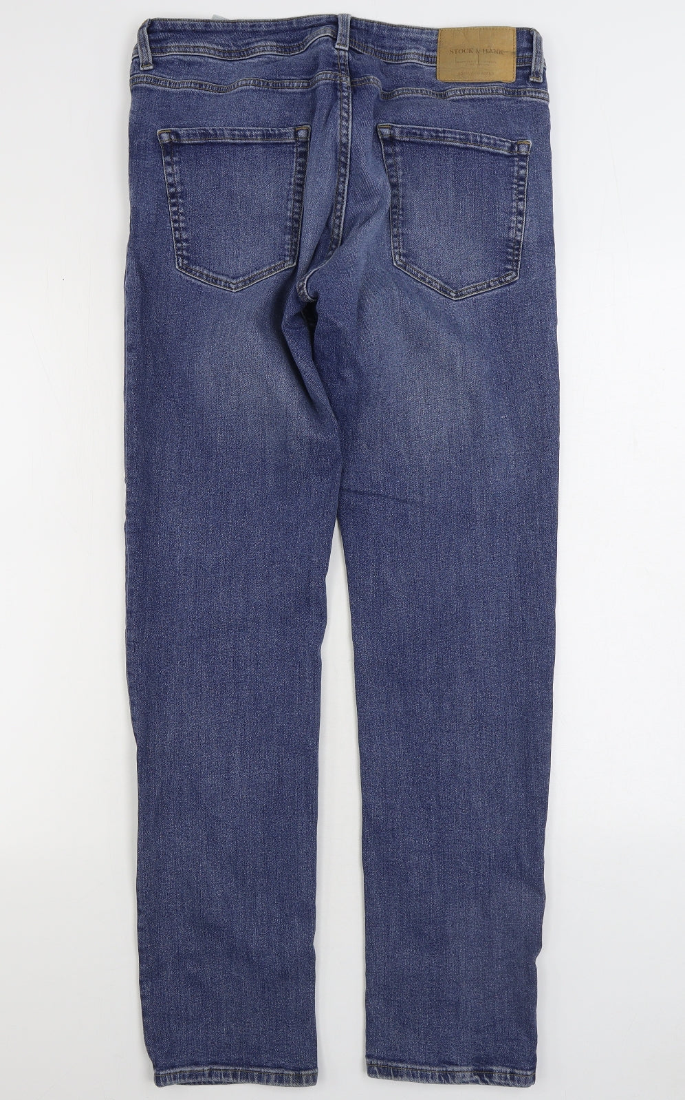 Stock & Hank Mens Blue Cotton Straight Jeans Size 32 in L34 in Slim Zip