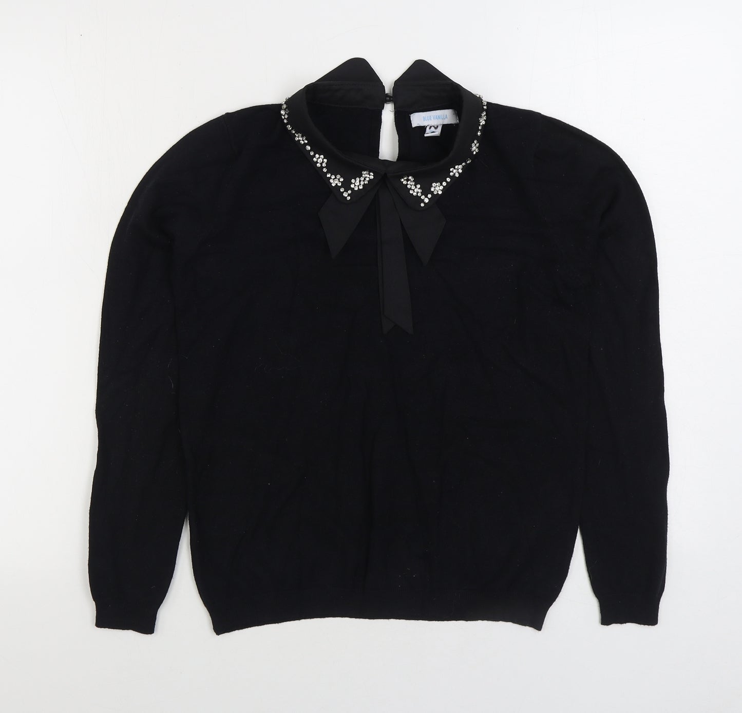 Blue Vanilla Womens Black Collared Viscose Pullover Jumper Size S