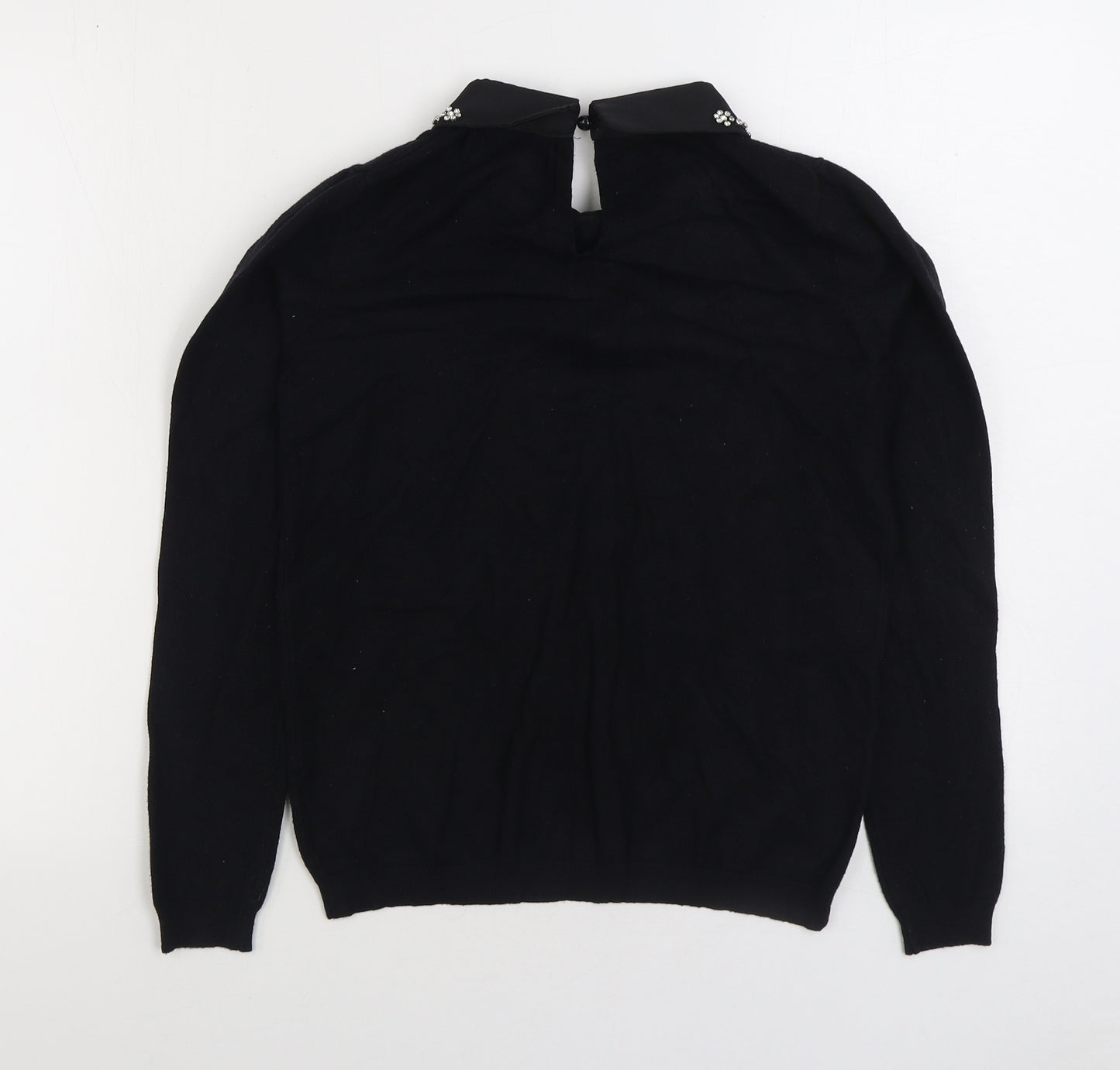 Blue Vanilla Womens Black Collared Viscose Pullover Jumper Size S