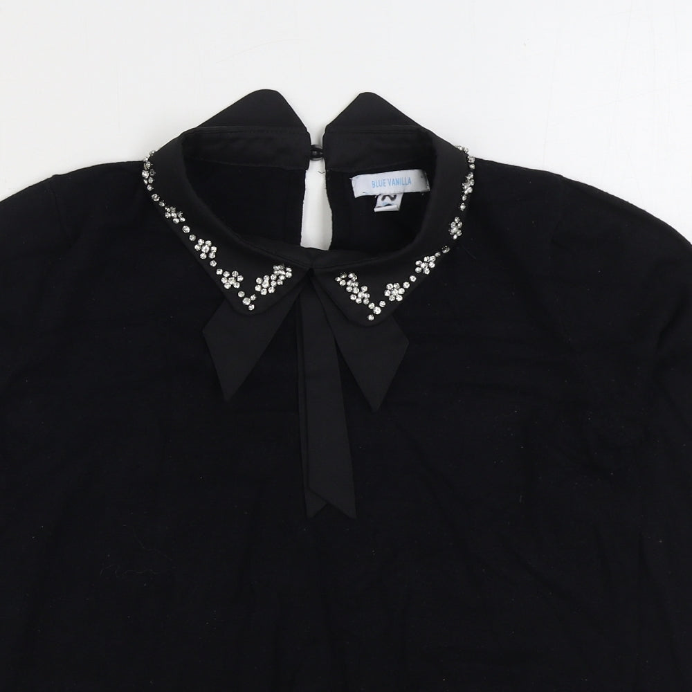 Blue Vanilla Womens Black Collared Viscose Pullover Jumper Size S