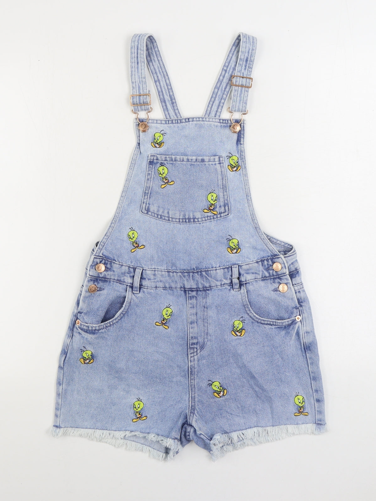 Marks and Spencer Girls Blue Cotton Dungaree One-Piece Size 13-14 Years Buckle - Tweety Bird