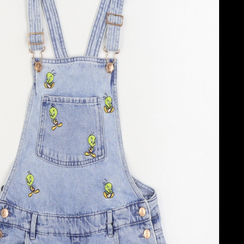 Marks and Spencer Girls Blue Cotton Dungaree One-Piece Size 13-14 Years Buckle - Tweety Bird