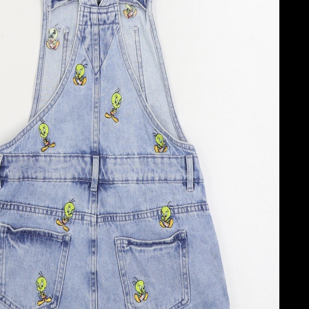 Marks and Spencer Girls Blue Cotton Dungaree One-Piece Size 13-14 Years Buckle - Tweety Bird