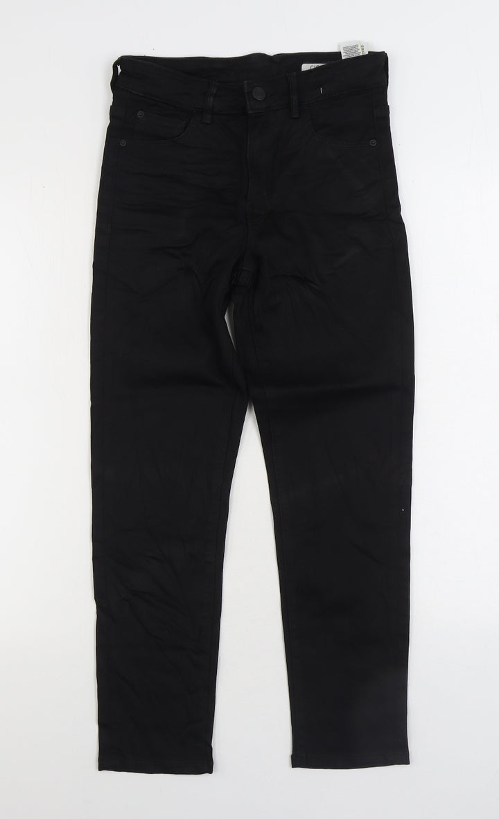 Marks and Spencer Womens Black Cotton Straight Jeans Size 8 L24 in Regular Zip