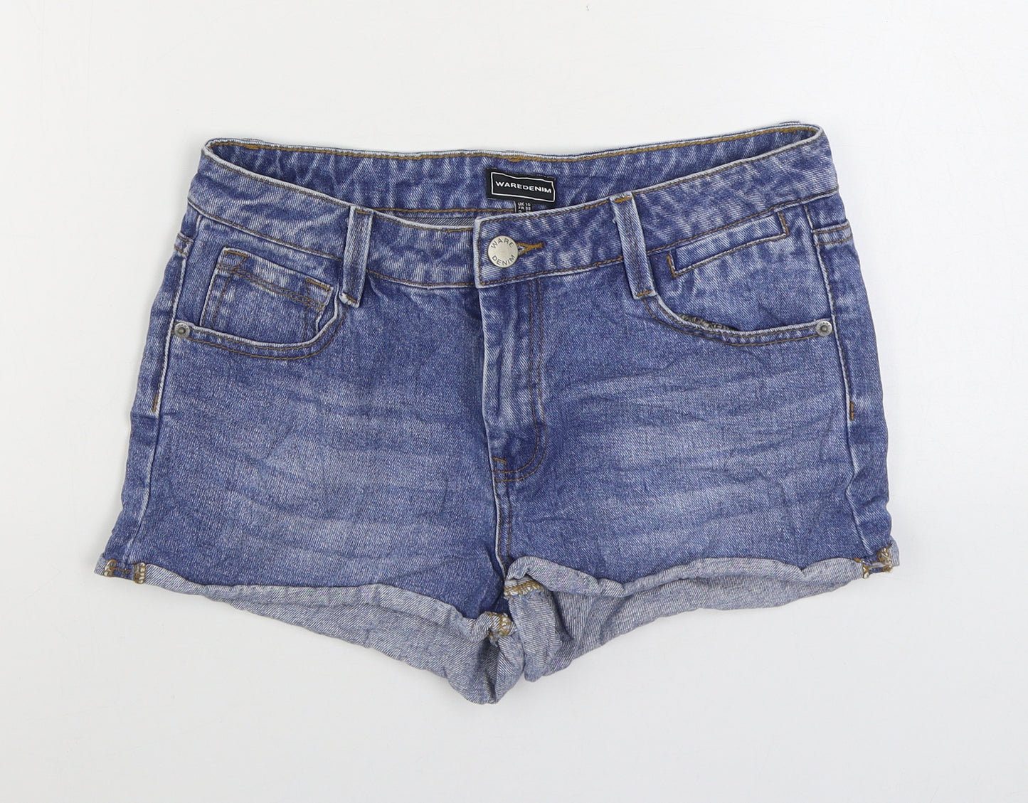 Warehouse Womens Blue Cotton Hot Pants Shorts Size 10 Regular Zip