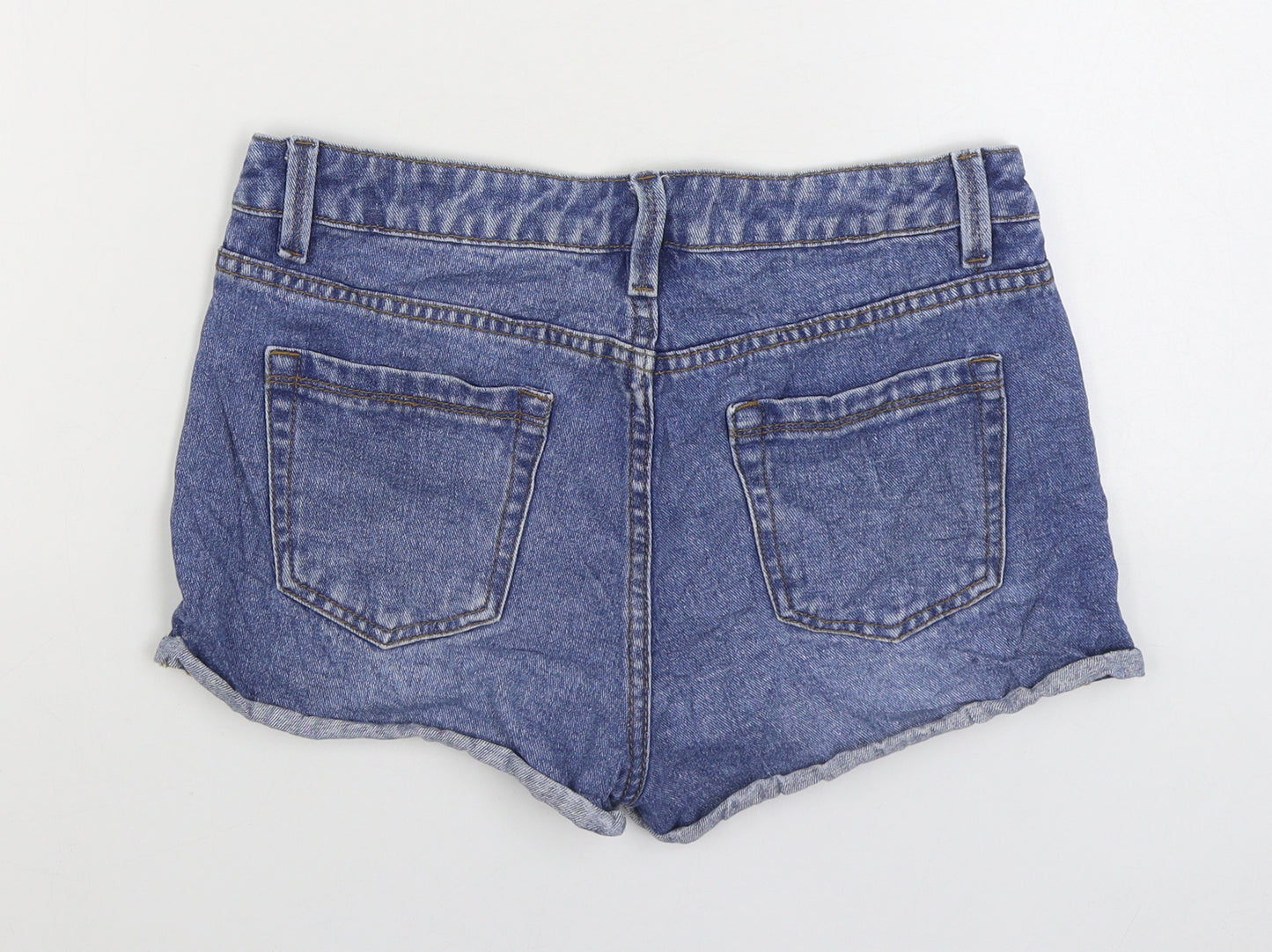Warehouse Womens Blue Cotton Hot Pants Shorts Size 10 Regular Zip