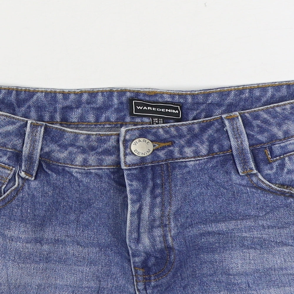 Warehouse Womens Blue Cotton Hot Pants Shorts Size 10 Regular Zip