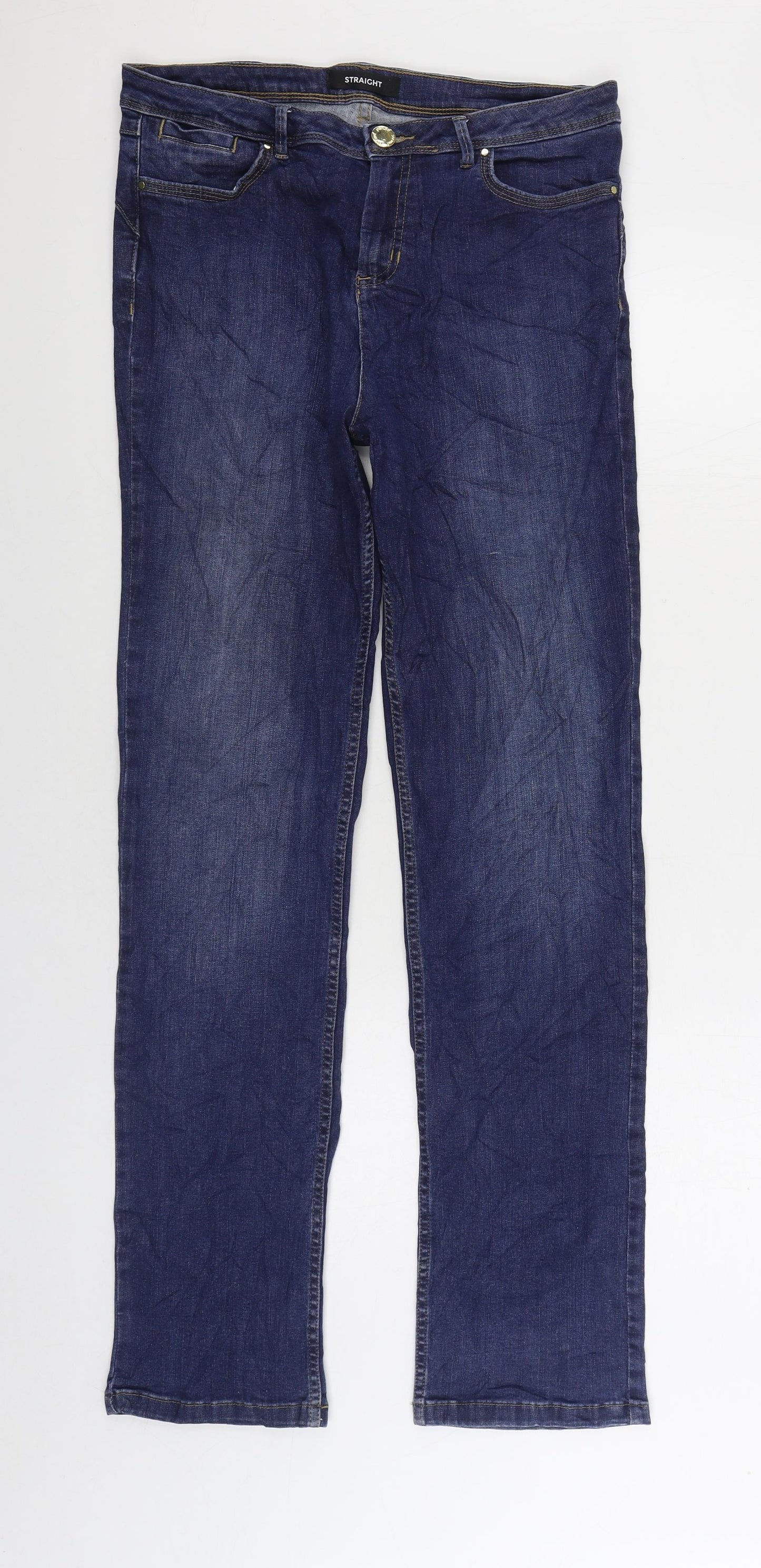 Marks and Spencer Womens Blue Cotton Straight Jeans Size 12 L32 in Regular Zip