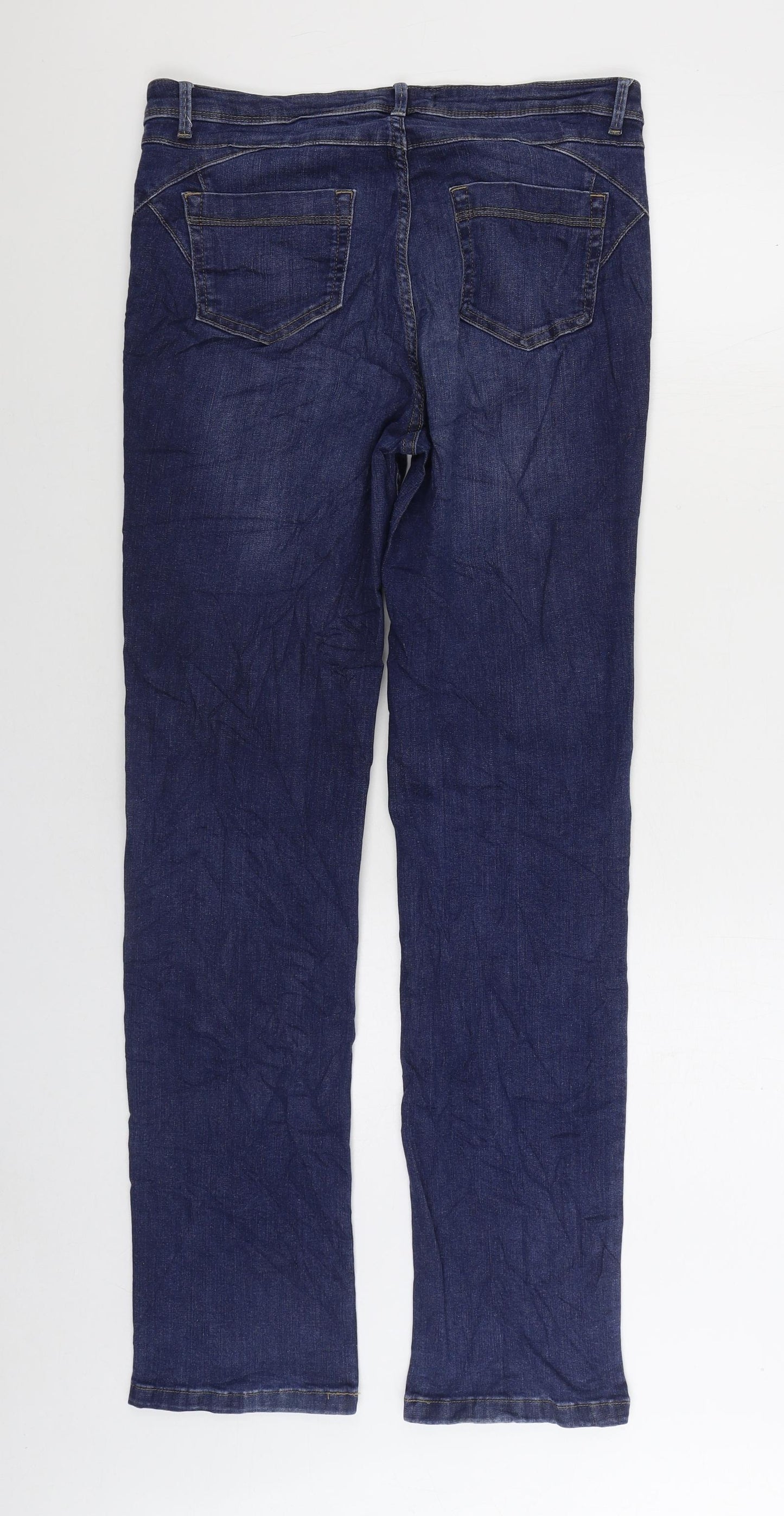 Marks and Spencer Womens Blue Cotton Straight Jeans Size 12 L32 in Regular Zip