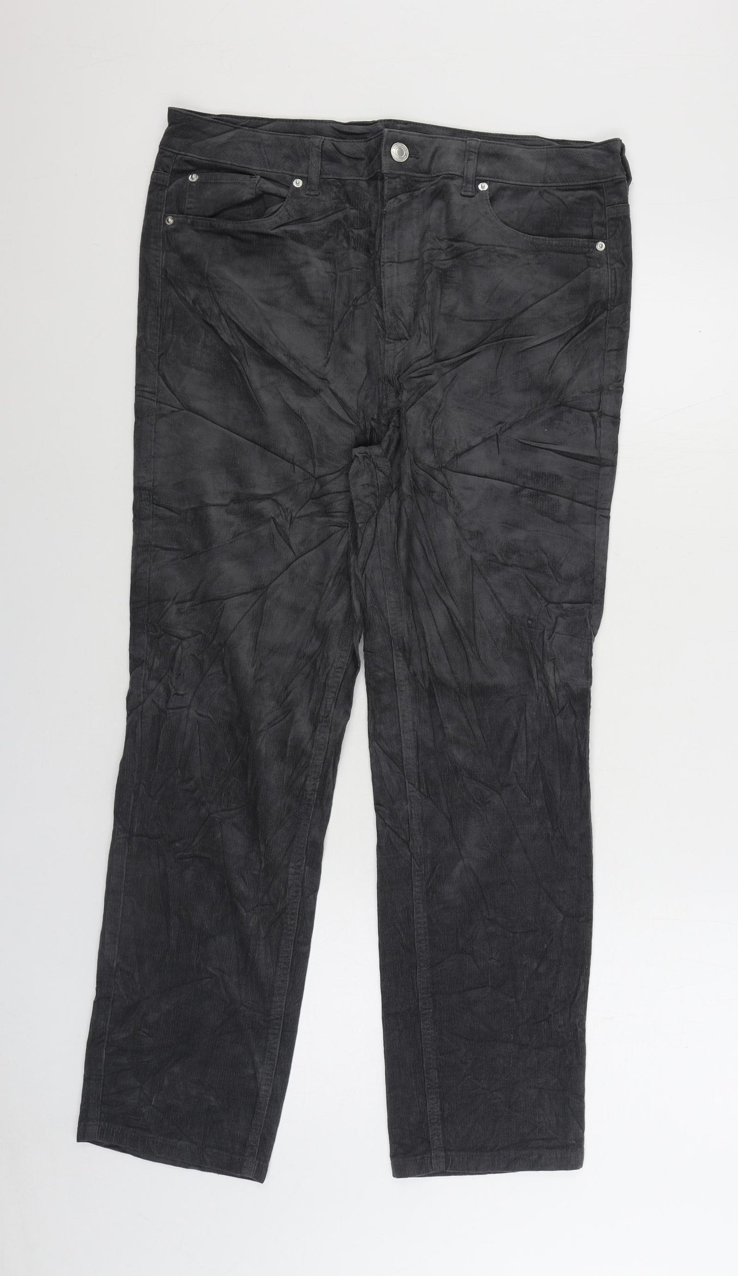 Marks and Spencer Womens Grey Cotton Trousers Size 16 L27 in Regular Zip
