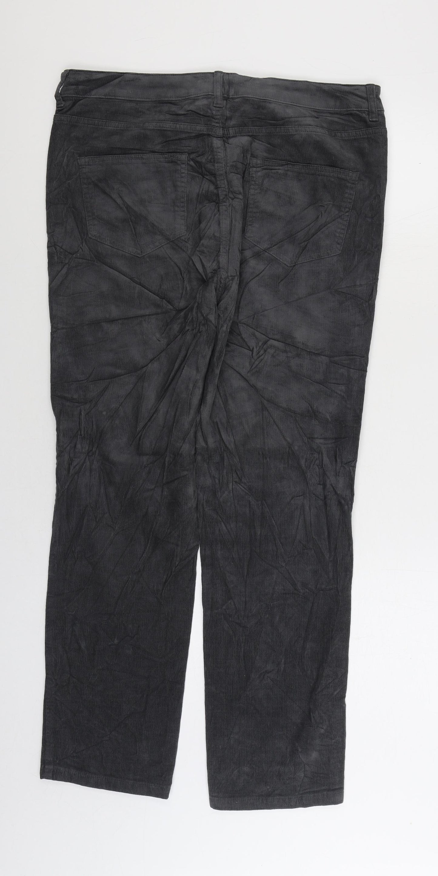 Marks and Spencer Womens Grey Cotton Trousers Size 16 L27 in Regular Zip