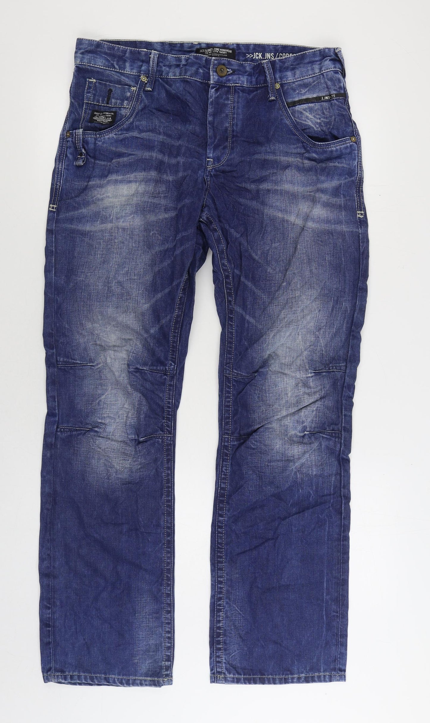 JACK & JONES Mens Blue Cotton Straight Jeans Size 34 in L32 in Regular Zip