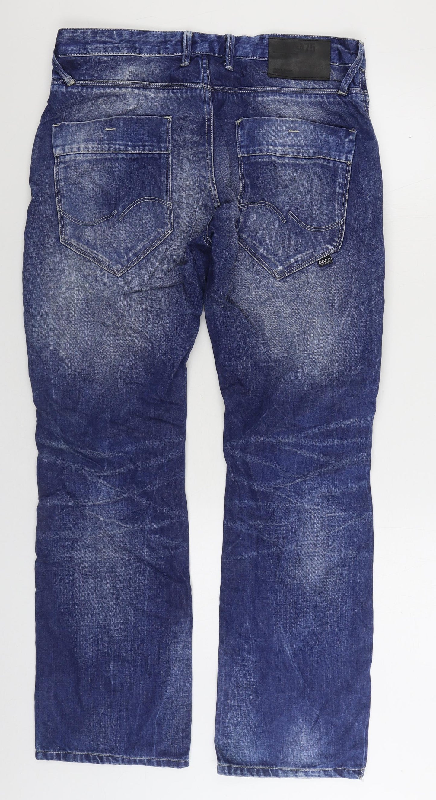JACK & JONES Mens Blue Cotton Straight Jeans Size 34 in L32 in Regular Zip