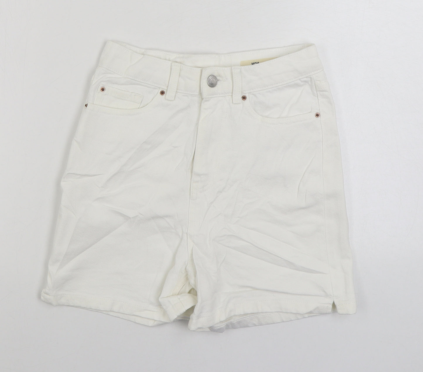 Marks and Spencer Womens White Cotton Hot Pants Shorts Size 6 Regular Zip