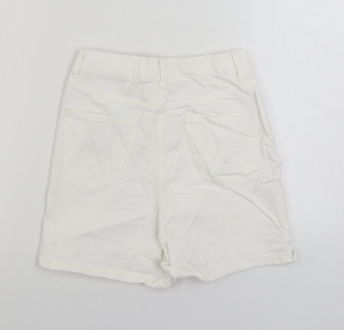 Marks and Spencer Womens White Cotton Hot Pants Shorts Size 6 Regular Zip