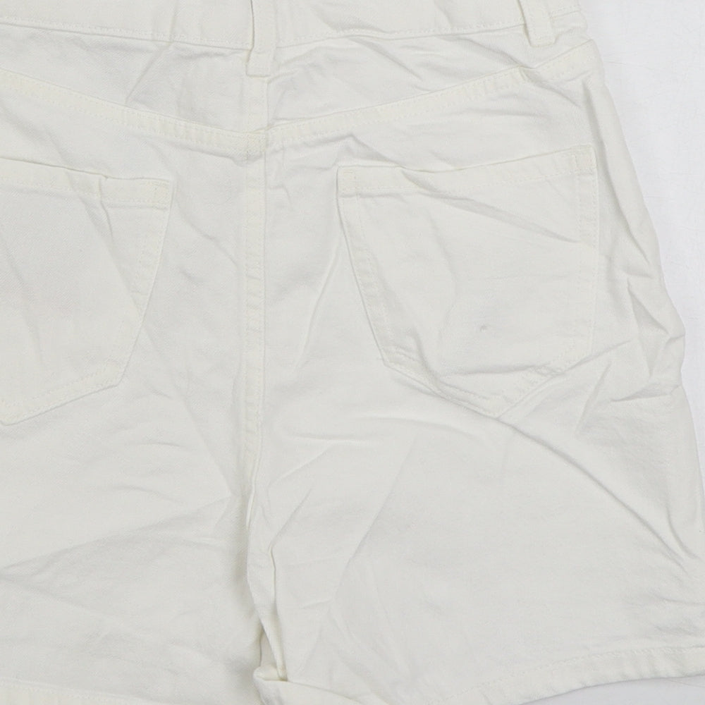 Marks and Spencer Womens White Cotton Hot Pants Shorts Size 6 Regular Zip