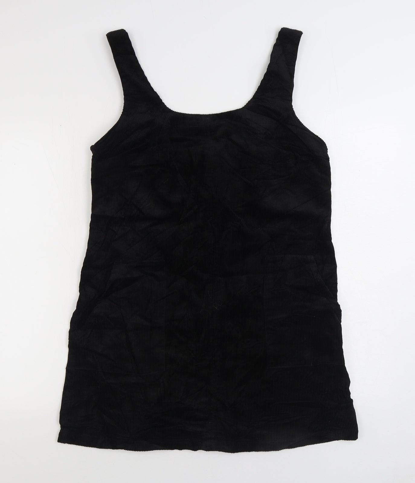 New Look Womens Black Cotton Pinafore/Dungaree Dress Size 14 Scoop Neck Zip