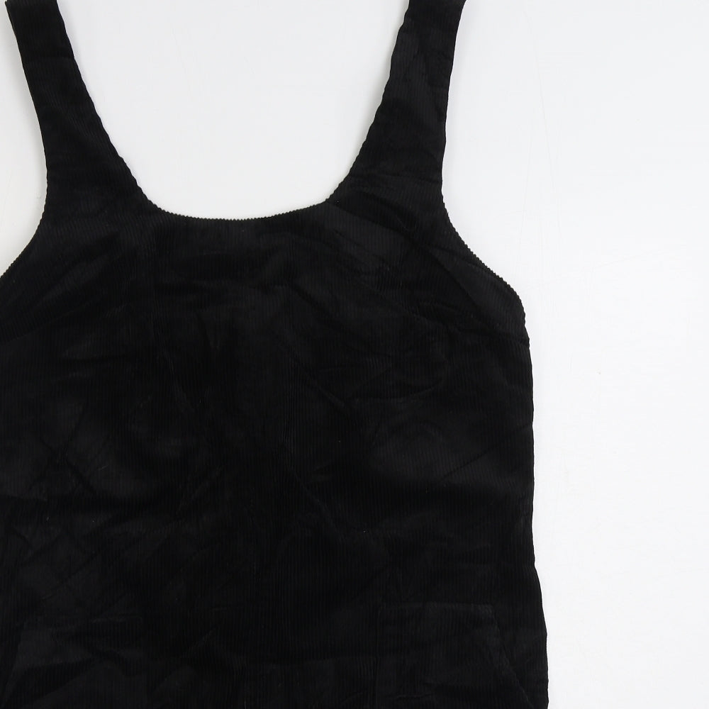 New Look Womens Black Cotton Pinafore/Dungaree Dress Size 14 Scoop Neck Zip