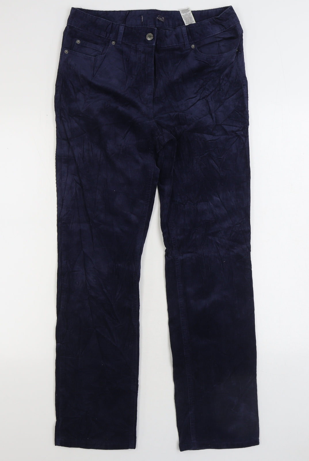 Marks and Spencer Womens Blue Cotton Trousers Size 12 L30 in Regular Zip