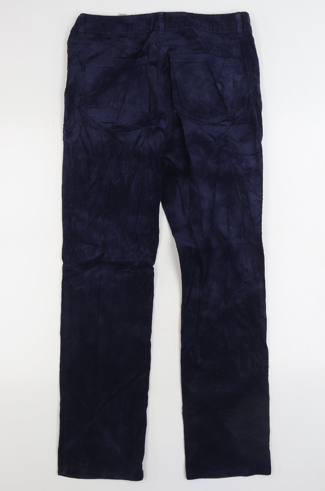 Marks and Spencer Womens Blue Cotton Trousers Size 12 L30 in Regular Zip