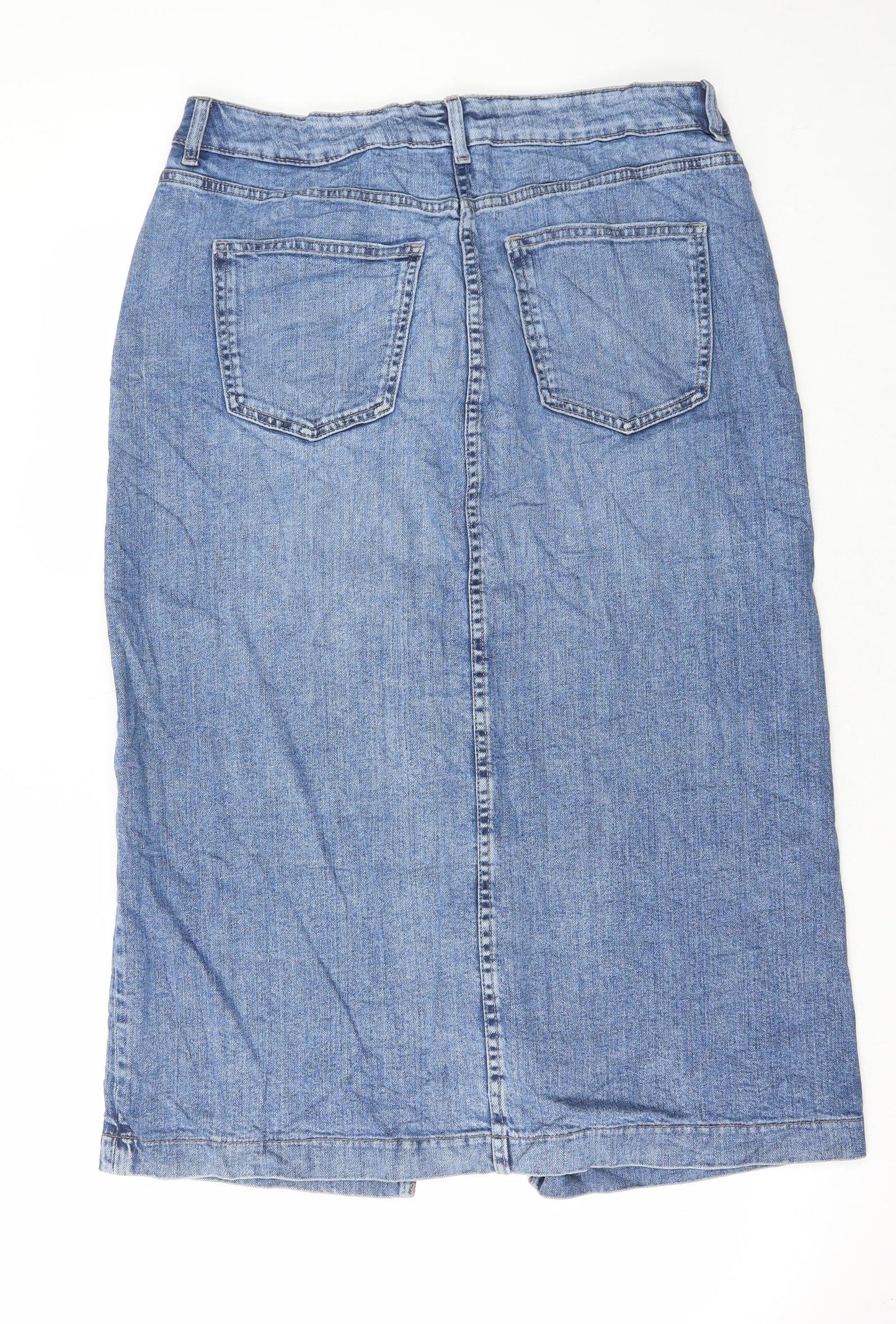 Marks and Spencer Womens Blue Cotton A-Line Skirt Size 14 Button