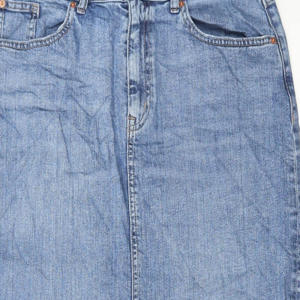 Marks and Spencer Womens Blue Cotton A-Line Skirt Size 14 Button