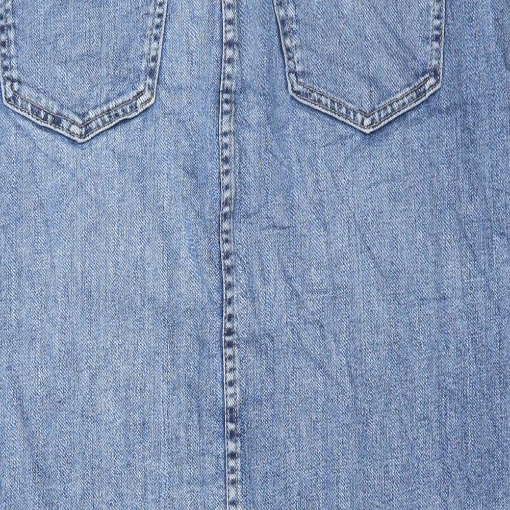 Marks and Spencer Womens Blue Cotton A-Line Skirt Size 14 Button