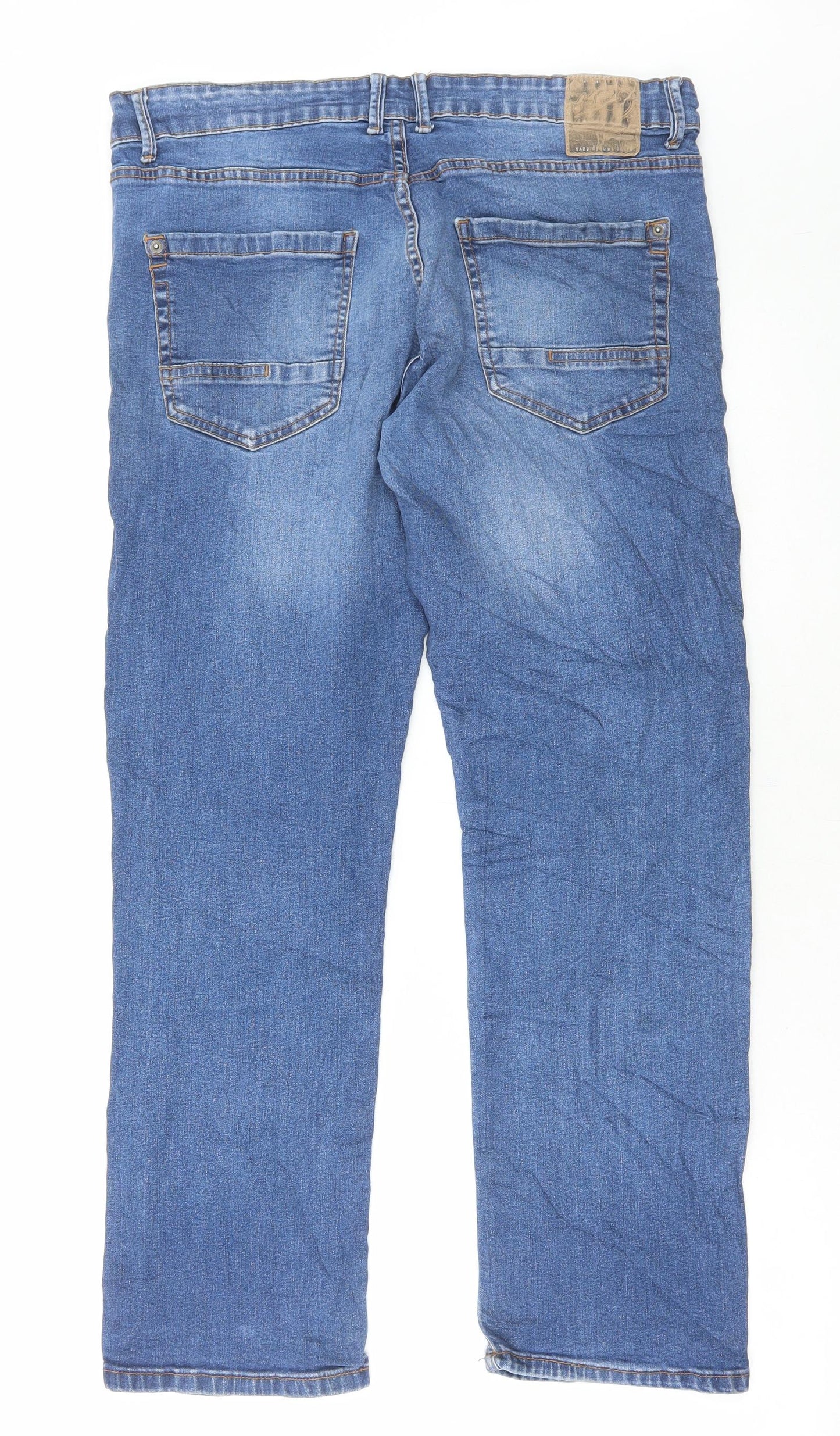 Kangaroo Poo Mens Blue Cotton Straight Jeans Size 34 in L29 in Regular Button
