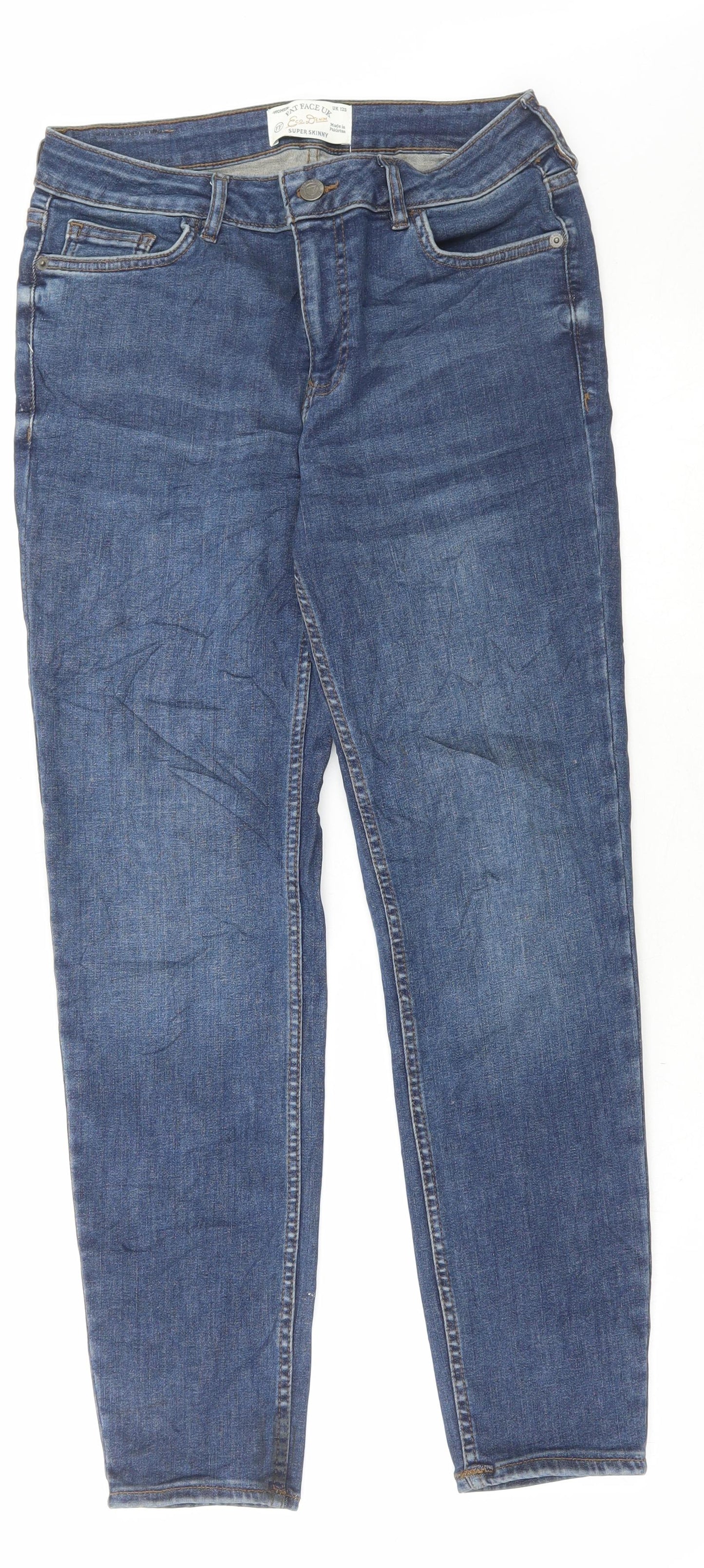 Fat Face Womens Blue Cotton Skinny Jeans Size 12 L27 in Regular Button