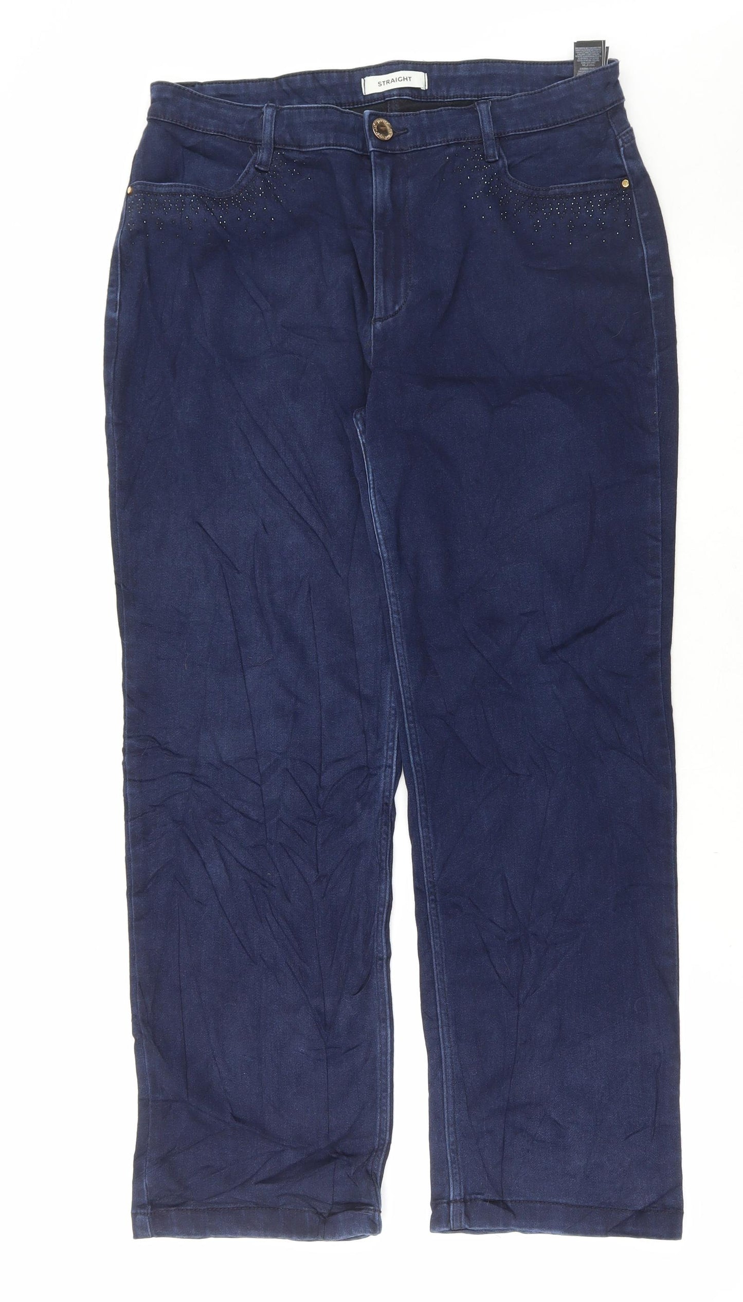 NEXT Womens Blue Cotton Straight Jeans Size 16 L28 in Regular Button
