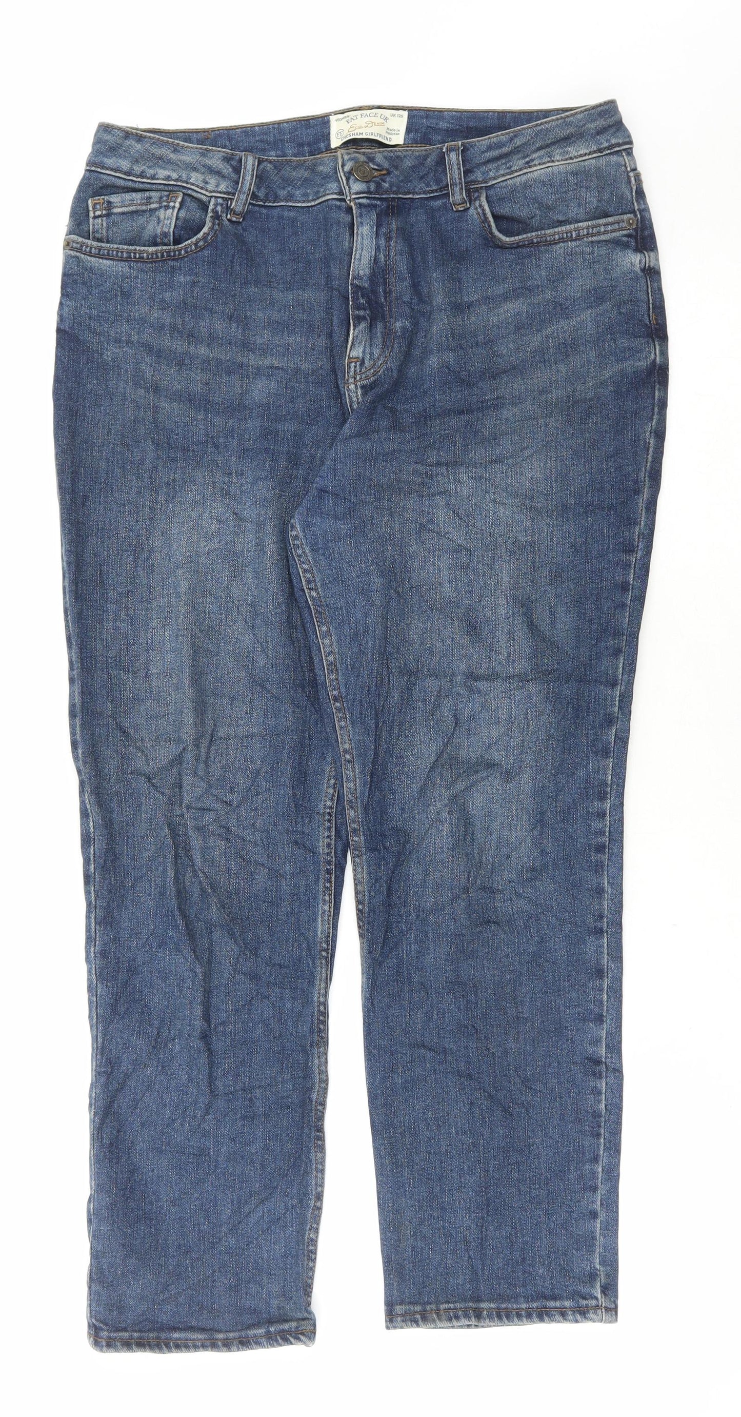 Fat Face Womens Blue Cotton Straight Jeans Size 12 L27 in Regular Button