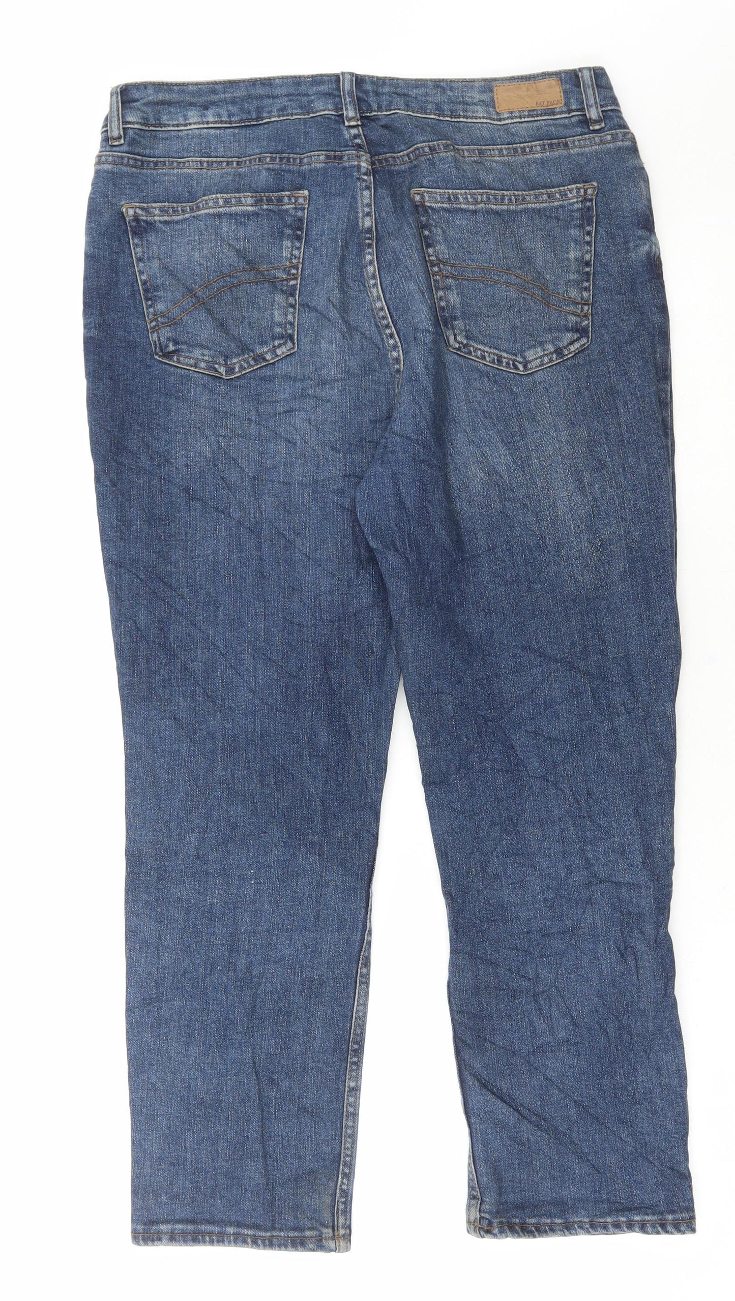 Fat Face Womens Blue Cotton Straight Jeans Size 12 L27 in Regular Button