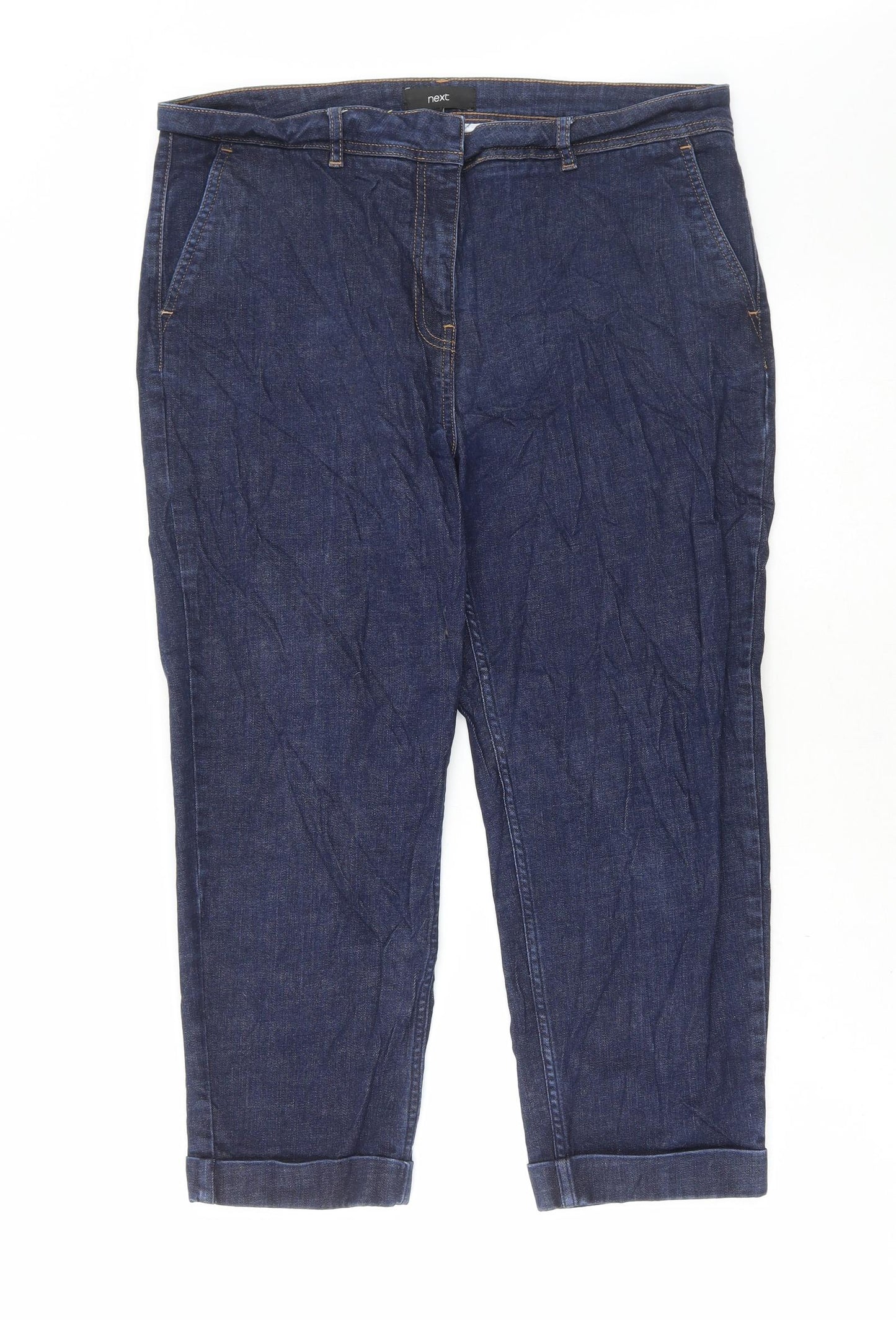 NEXT Womens Blue Cotton Cropped Jeans Size 18 L24 in Regular Hook & Eye