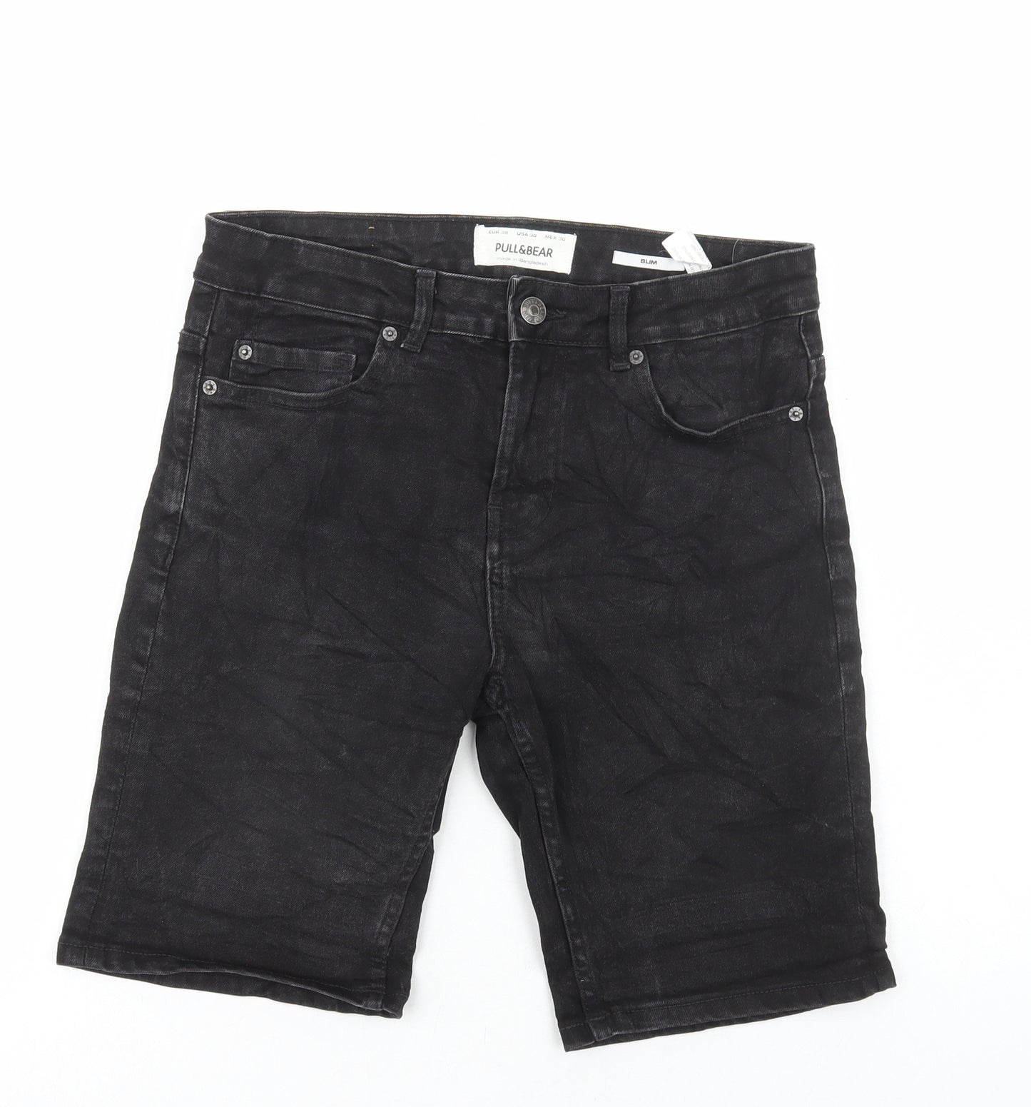 Pull&Bear Womens Black Cotton Bermuda Shorts Size 10 L9 in Regular Button