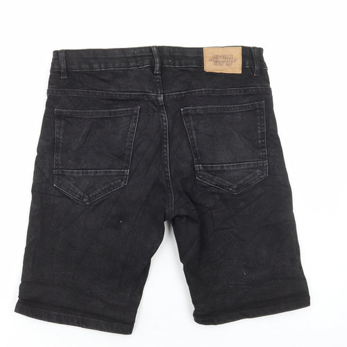 Pull&Bear Womens Black Cotton Bermuda Shorts Size 10 L9 in Regular Button