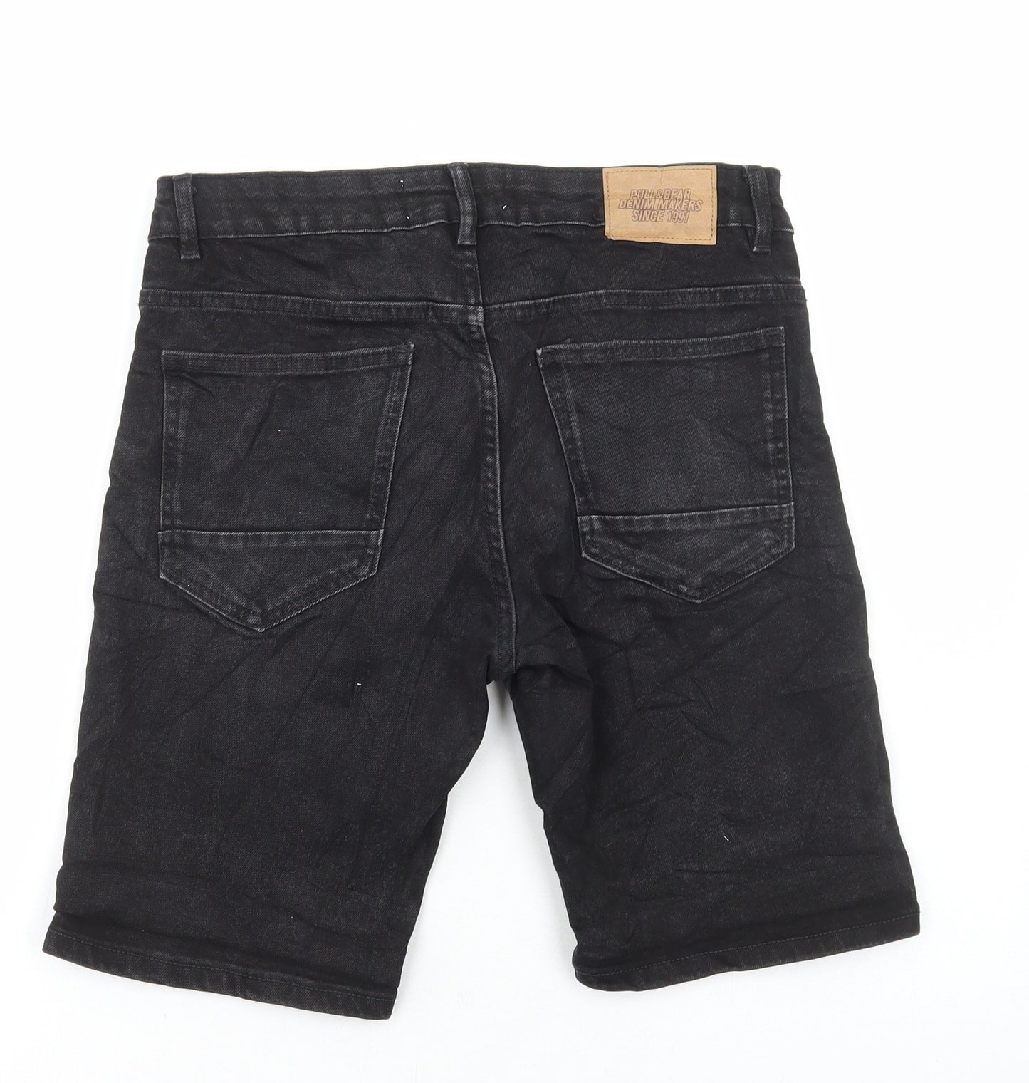 Pull&Bear Womens Black Cotton Bermuda Shorts Size 10 L9 in Regular Button