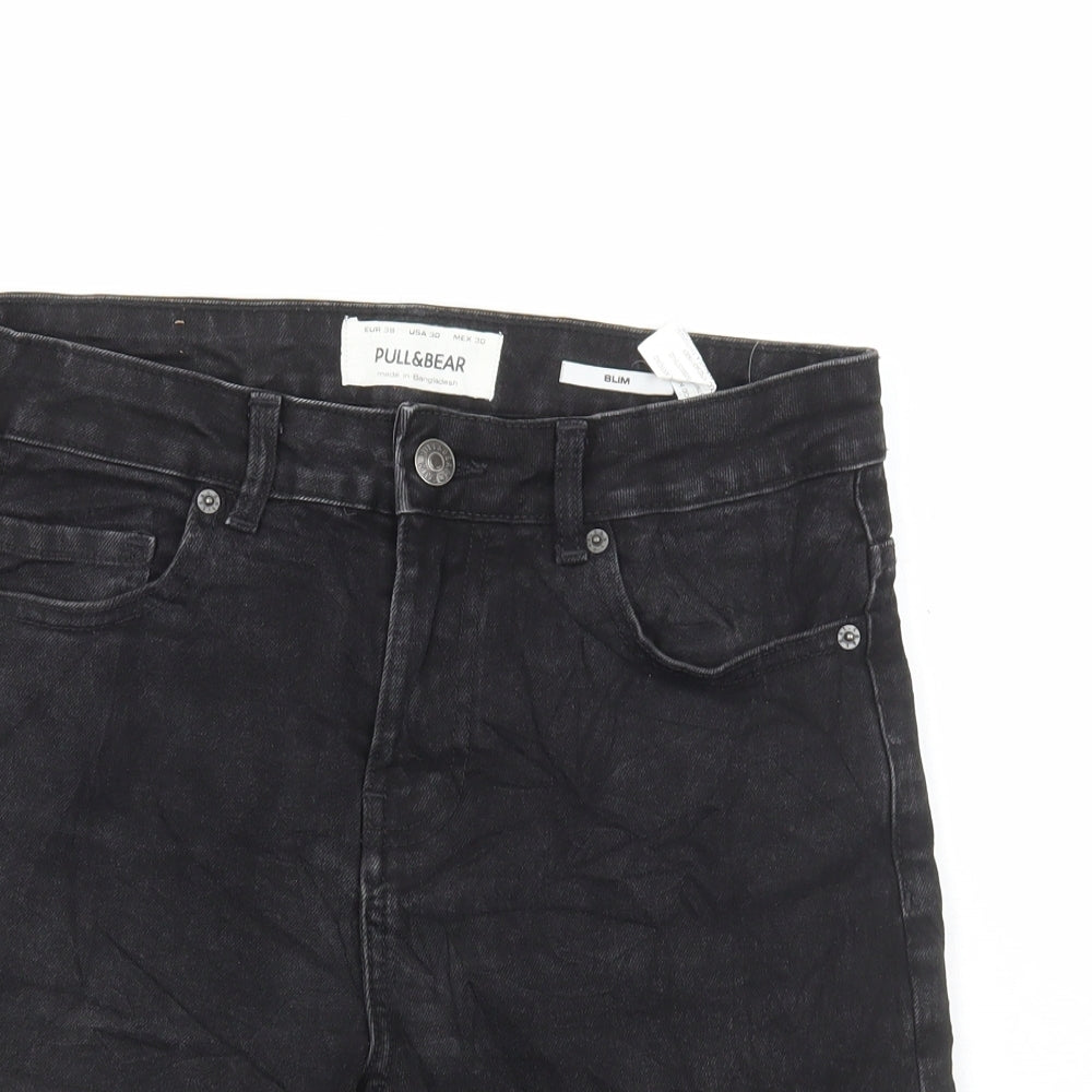 Pull&Bear Womens Black Cotton Bermuda Shorts Size 10 L9 in Regular Button