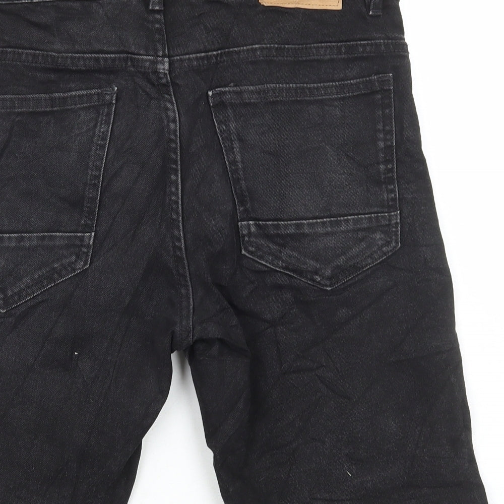 Pull&Bear Womens Black Cotton Bermuda Shorts Size 10 L9 in Regular Button