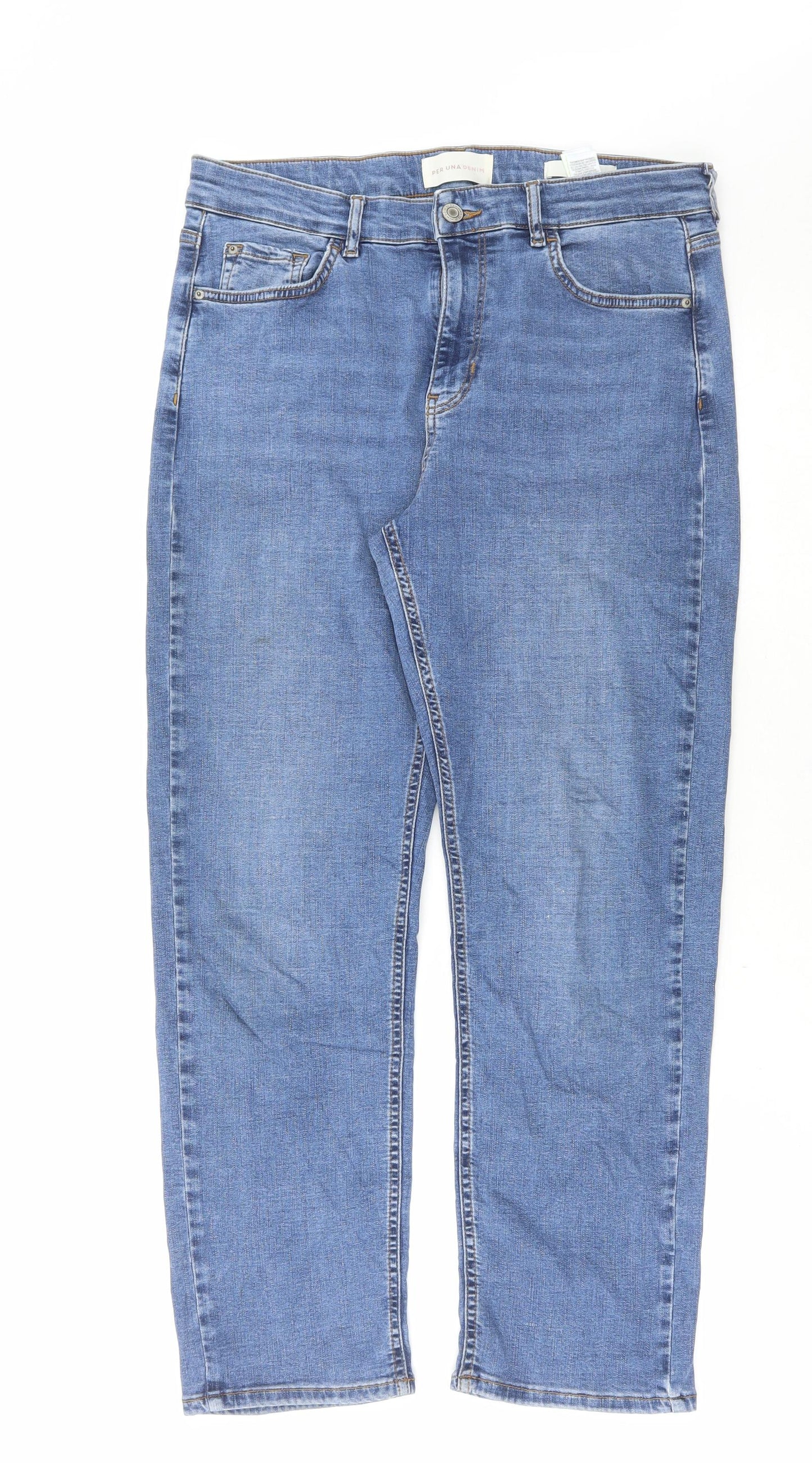 Marks and Spencer Womens Blue Cotton Straight Jeans Size 14 L28 in Regular Button