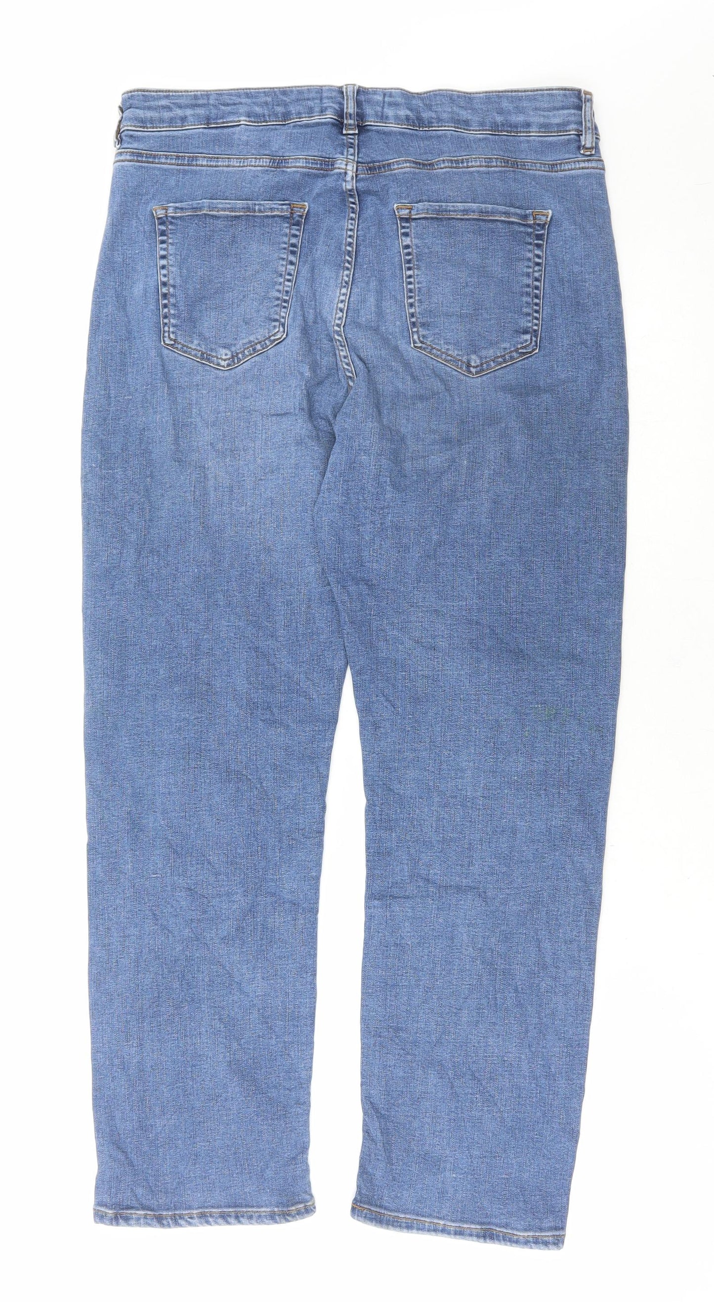 Marks and Spencer Womens Blue Cotton Straight Jeans Size 14 L28 in Regular Button