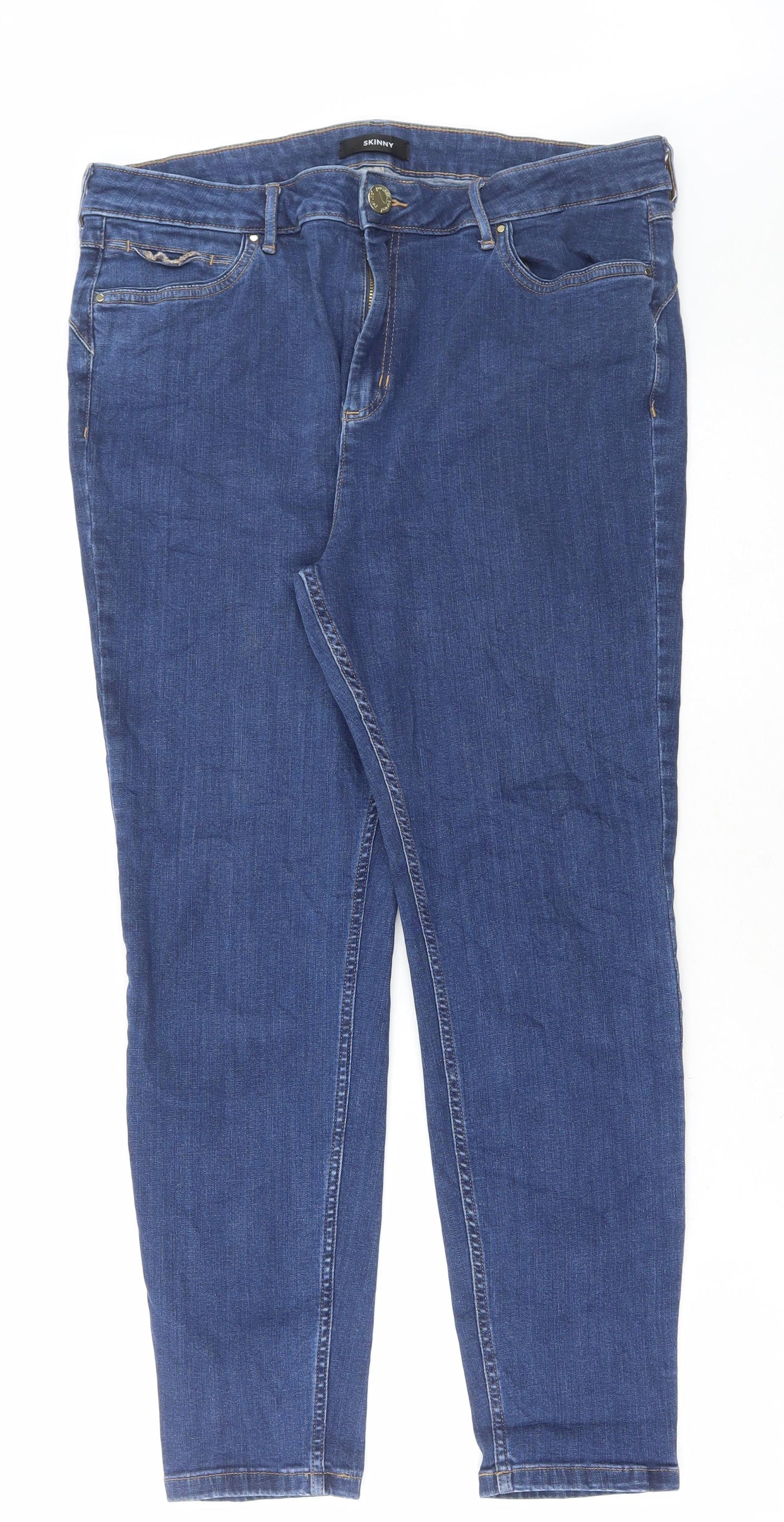 Marks and Spencer Womens Blue Cotton Skinny Jeans Size 18 L27 in Regular Button