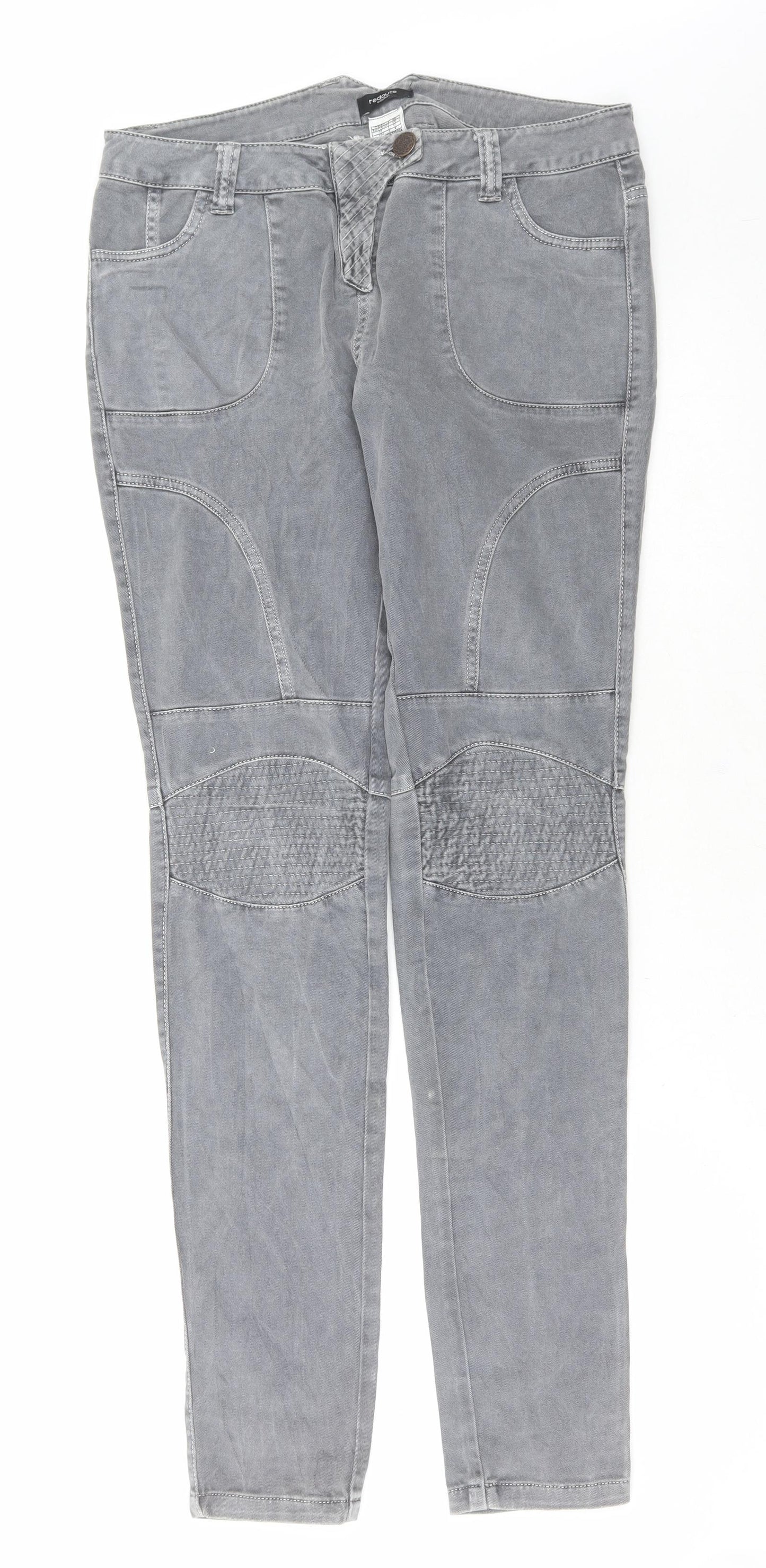Preworn Womens Grey Cotton Skinny Jeans Size 10 L33 in Regular Button
