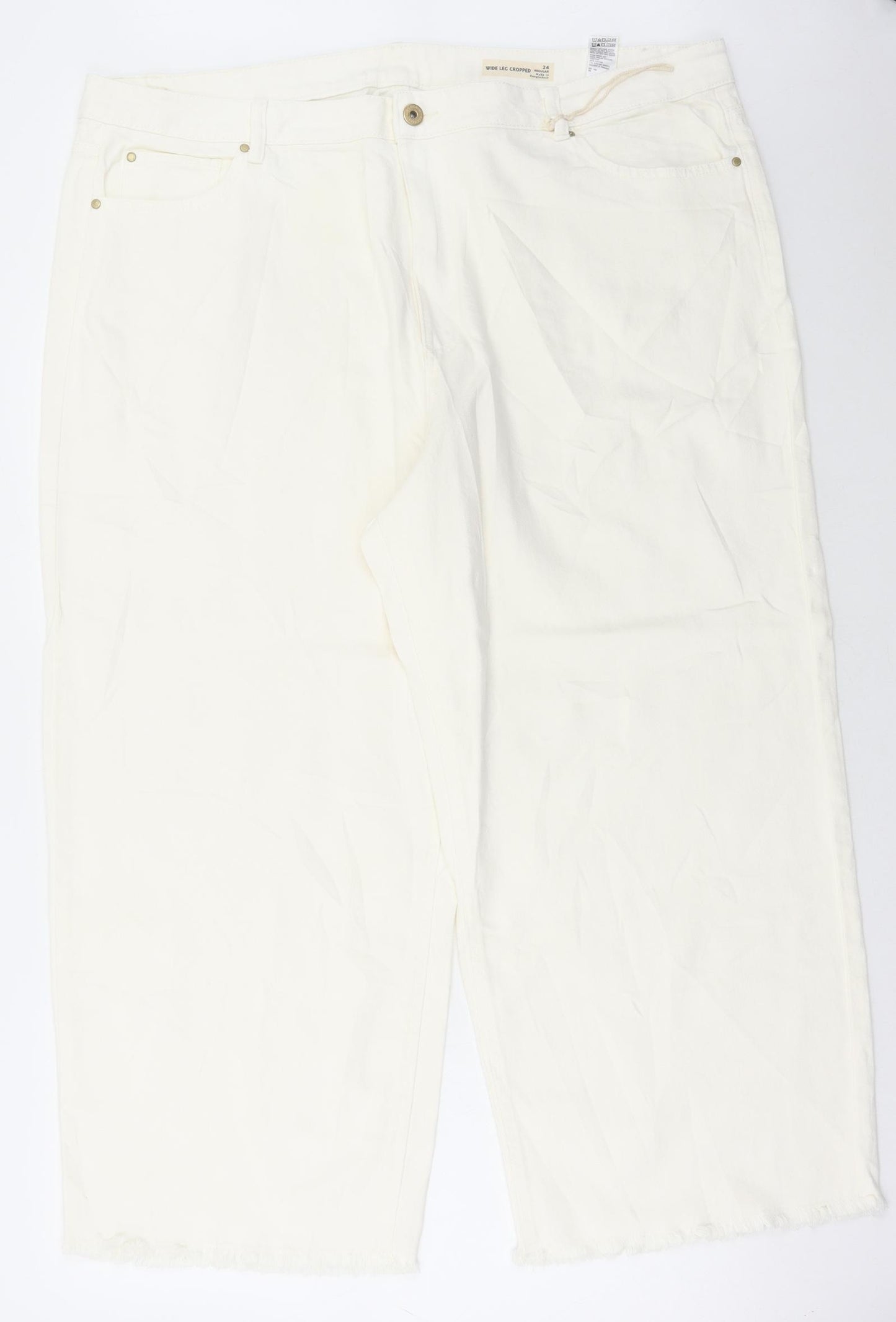 Marks and Spencer Womens White Cotton Cropped Jeans Size 24 L26 in Regular Button