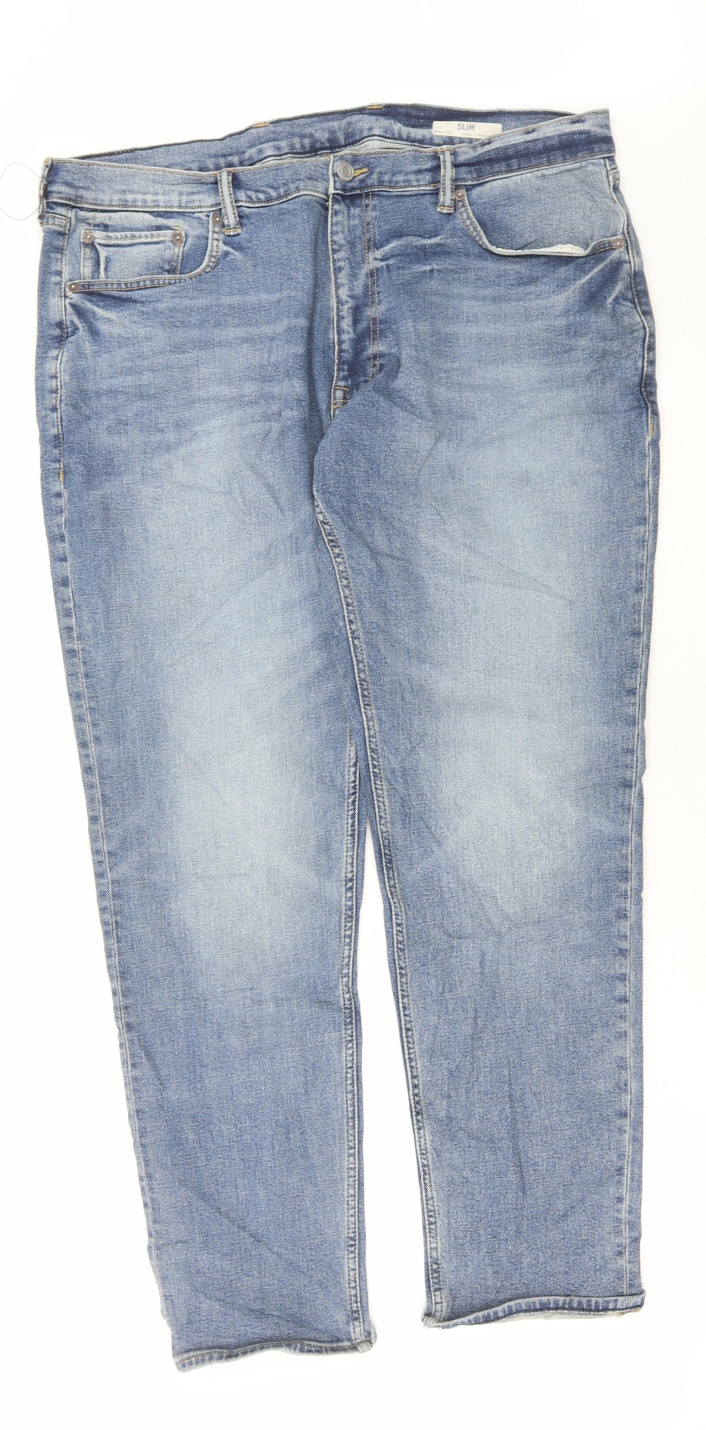 Marks and Spencer Mens Blue Cotton Straight Jeans Size 40 in L31 in Regular Button